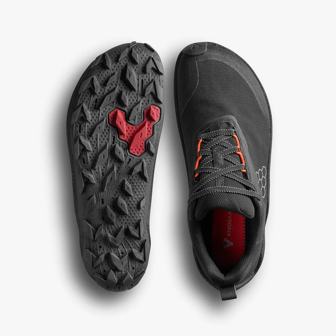 Кроссовки Vivobarefoot Primus Trail Flow Waterproof — мужская модель, чёрный с красным, фото 2